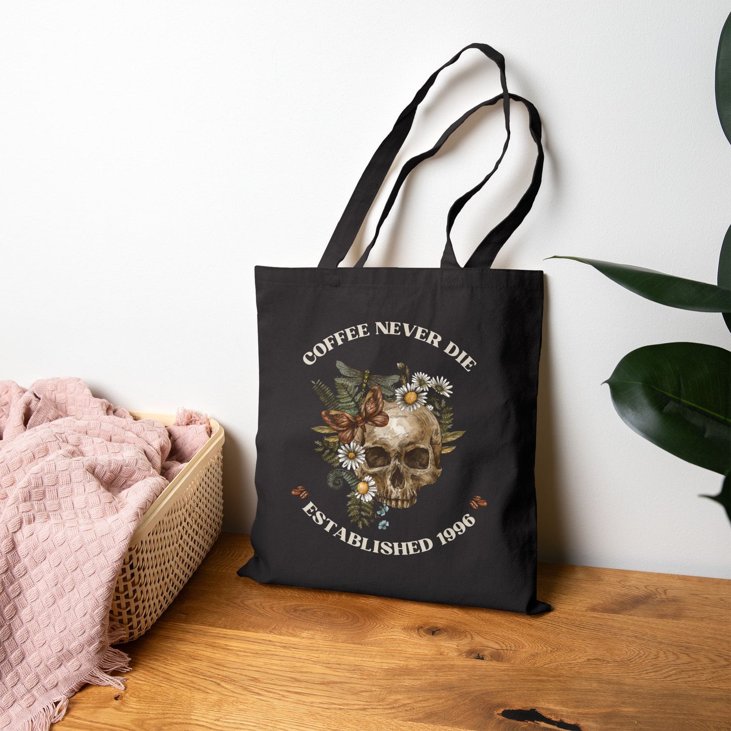 Coffee Never Die Skull Tote Bag - Stylish Canvas Bag