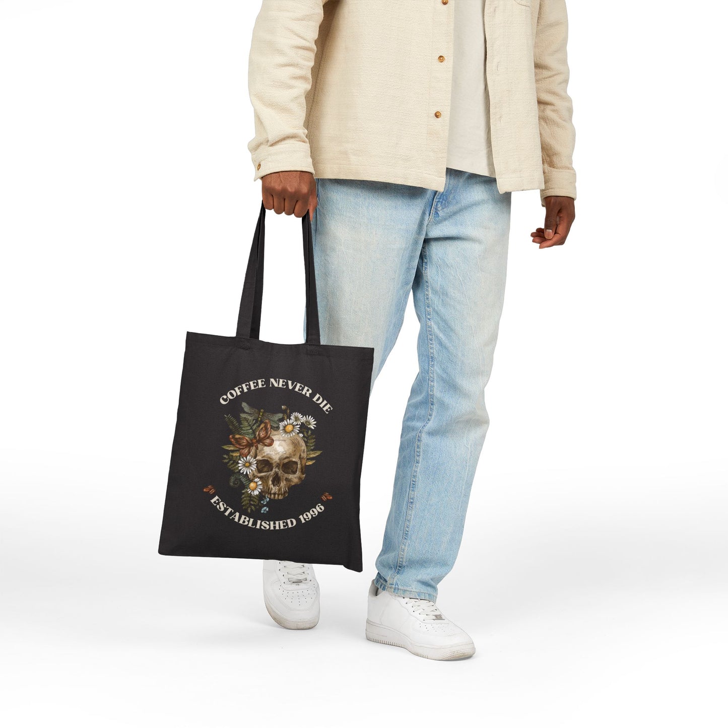 Coffee Never Die Skull Tote Bag - Stylish Canvas Bag