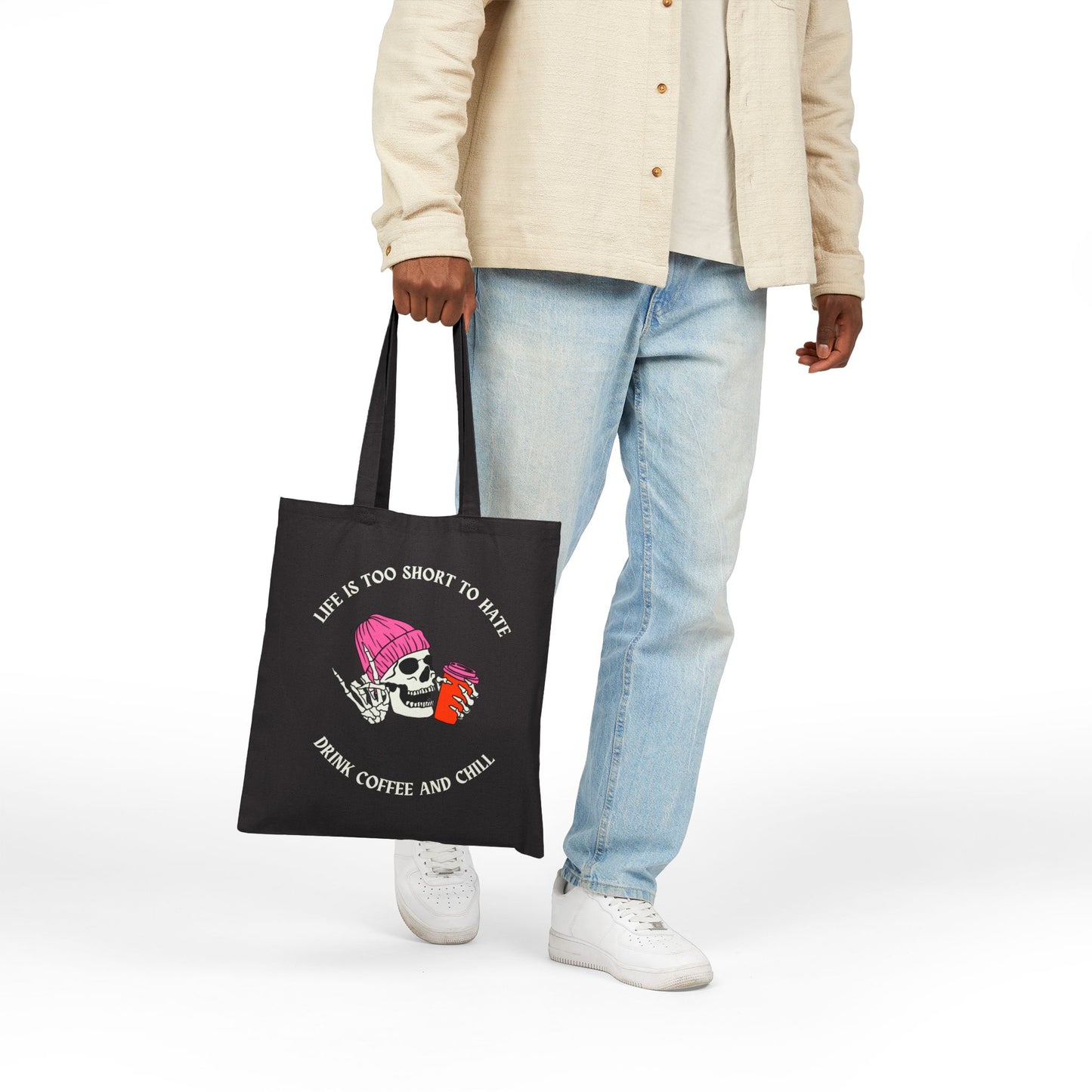 Skull & Coffee Tote Bag – Life is Too Short to Hate