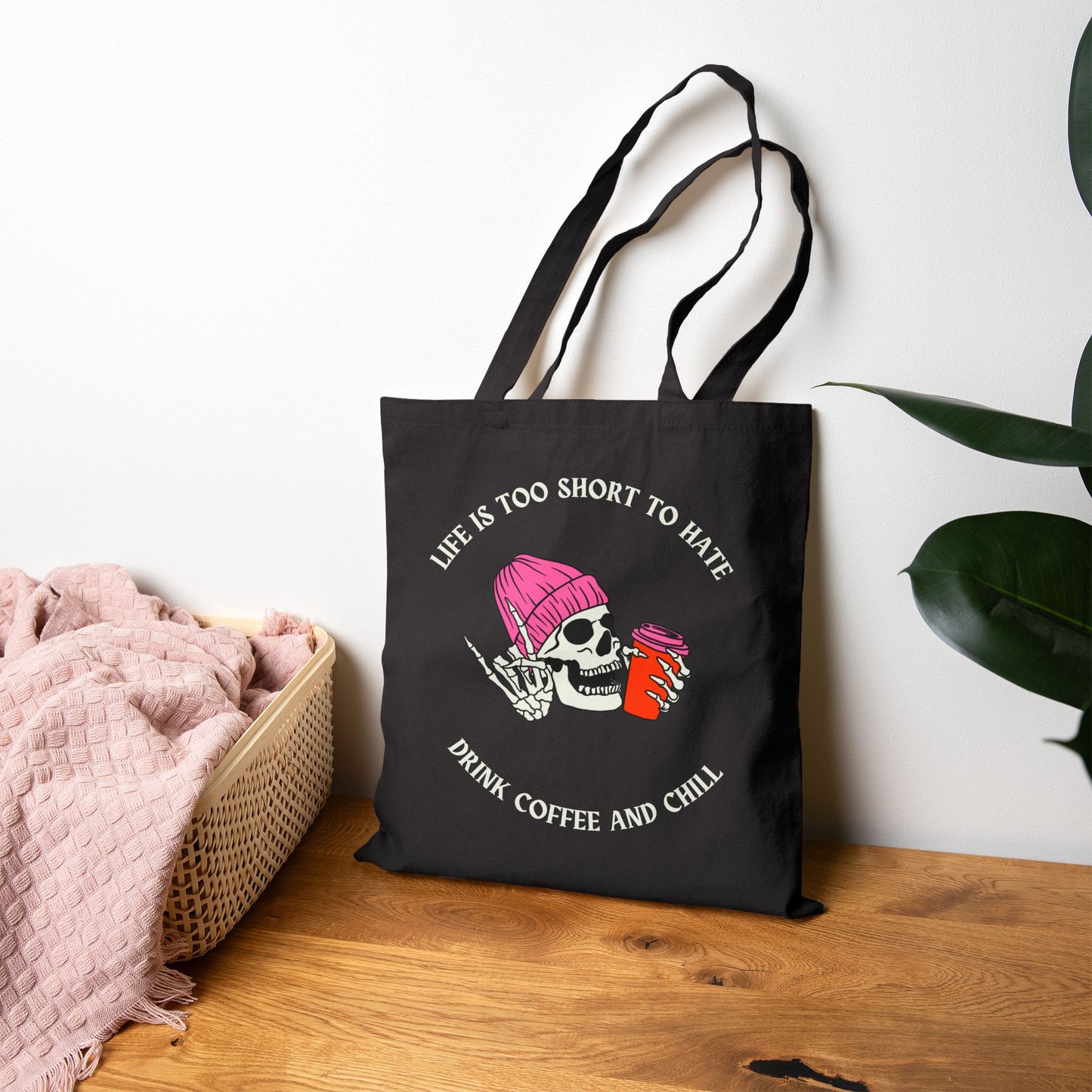 Skull & Coffee Tote Bag – Life is Too Short to Hate