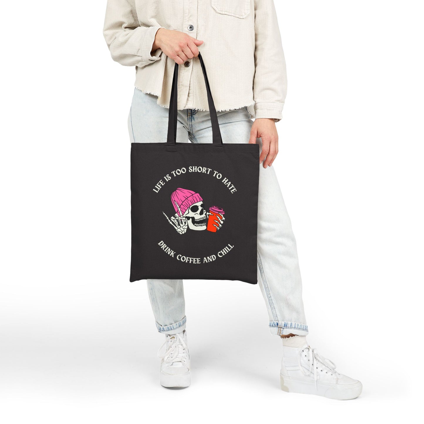 Skull & Coffee Tote Bag – Life is Too Short to Hate