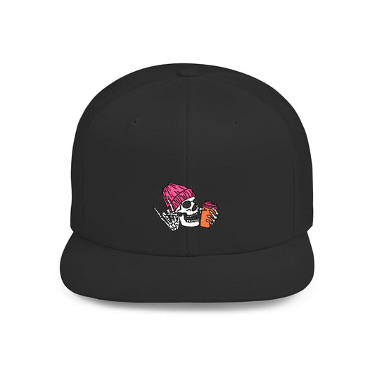 Chill Vibes Skull Beanie Flat Bill Snapback - Casual Adjustable Hat