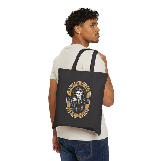 Cotton Canvas Tote Bag - "Coffee to Live, Live to Coffee" Design