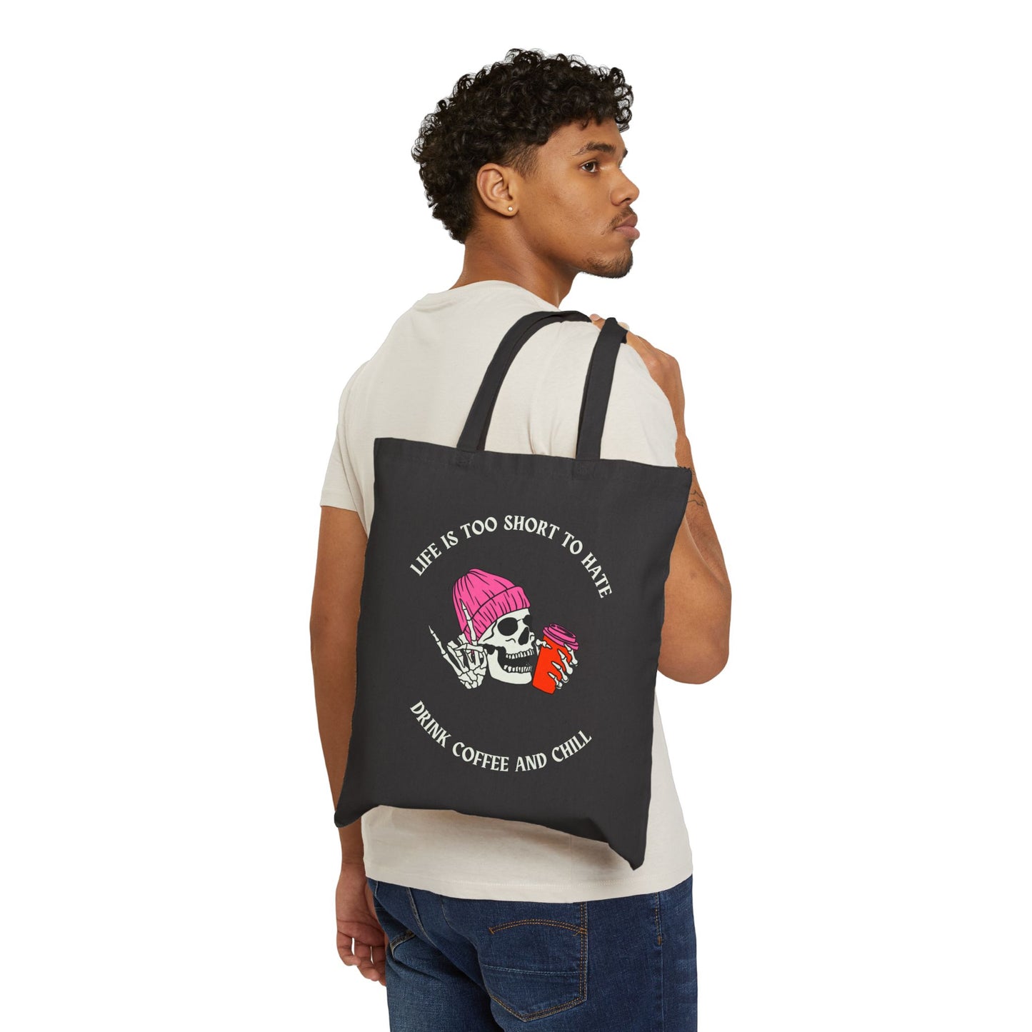 Skull & Coffee Tote Bag – Life is Too Short to Hate